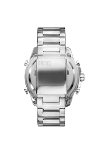 Diesel ▫️ Relógio Mega Chief para homem, movimento Ana-Digi com bracelete em silicone, aço inoxidável ou pele, 51 mm, tom prateado 7