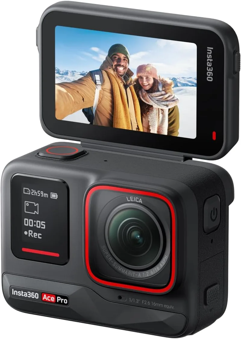 Insta360 ▫️ Ace Pro: Câmara de ação à prova de água concebida em colaboração com a Leica, sensor Insignia de 1/1,3", redução de ruído por IA para uma imagem de máxima qualidade, 4K a 120 fps, ecrã rebatível de 2,4" e funcionalidades de IA