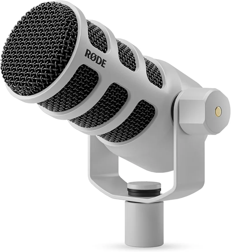 RØDE PodMic Microfone dinâmico de qualidade de transmissão PodMic com suporte giratório integrado para podcasting, transmissão, jogos e gravação de voz (branco)