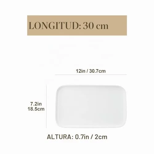 MALACASA ▫️ Conjunto de 4 pratos de servir grandes em porcelana para receções, pratos retangulares brancos de 12 polegadas para festas, casamentos, sobremesas, laváveis na máquina de lavar louça e adequados para o micro-ondas 4