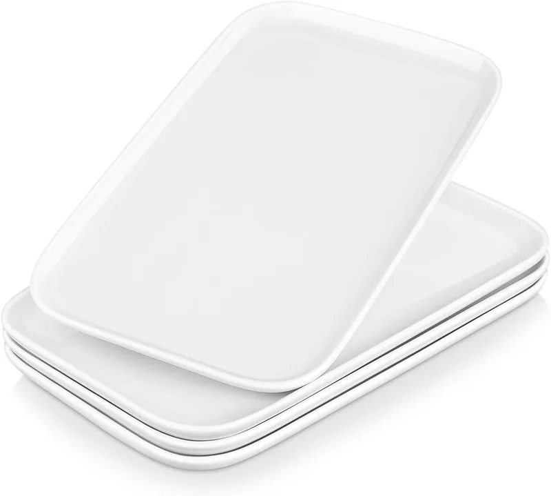 MALACASA ▫️ Conjunto de 4 pratos de servir grandes em porcelana para receções, pratos retangulares brancos de 12 polegadas para festas, casamentos, sobremesas, laváveis na máquina de lavar louça e adequados para o micro-ondas