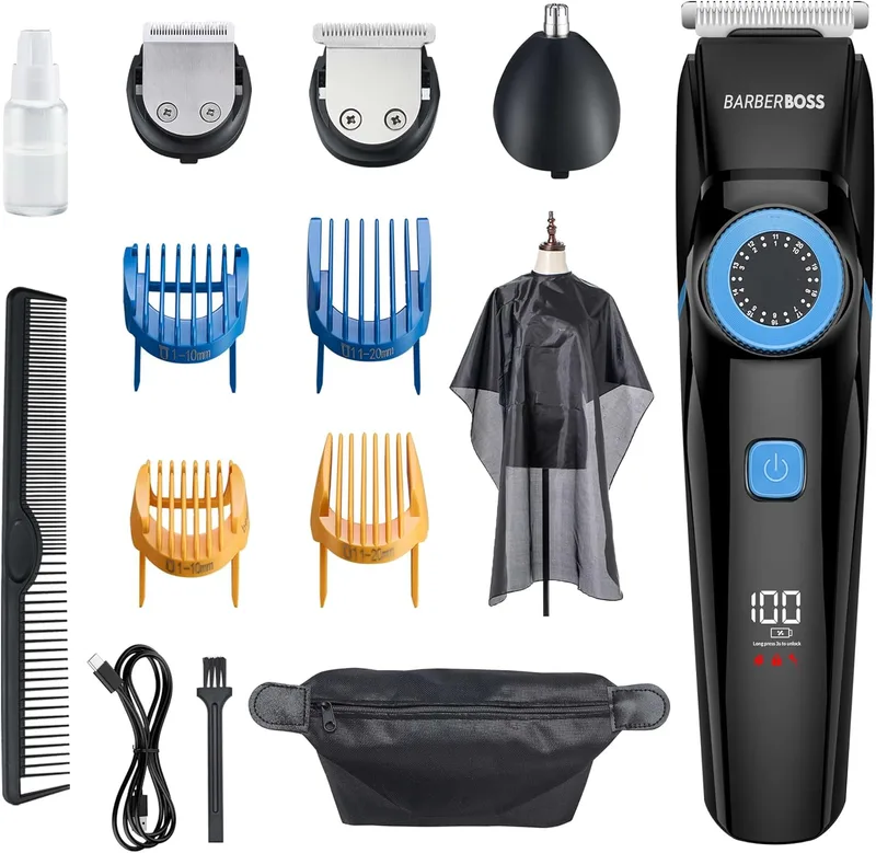BARBERBOSS ▫️ Aparador de barba e cabelo, aparador de nariz, kit de barbear para homem, à prova de água - QR-6052