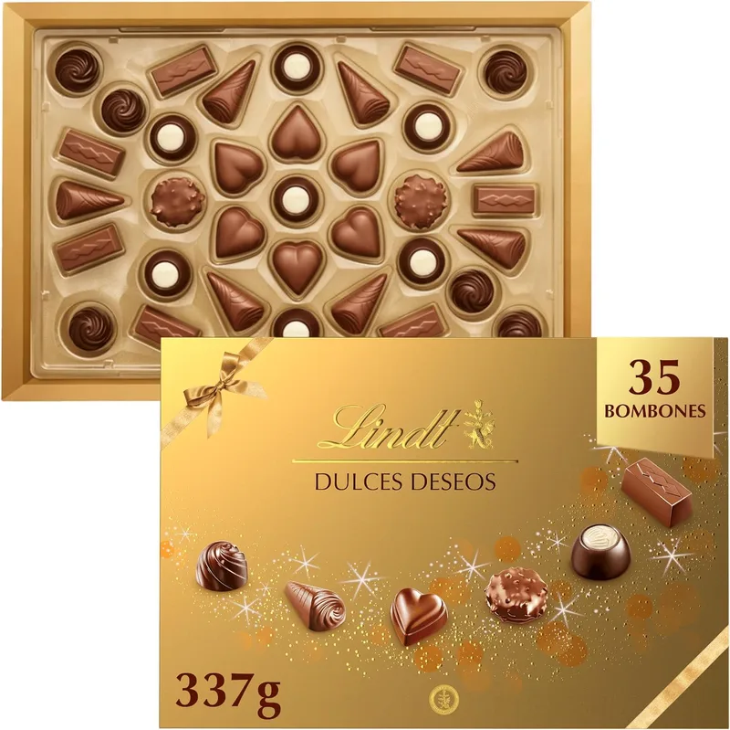Lindt ▫️ Dulces Deseos Caixa de bombons de chocolate variados, chocolate de leite, chocolate preto, chocolate branco, bombons para oferecer, caixa de bombons, 337 g