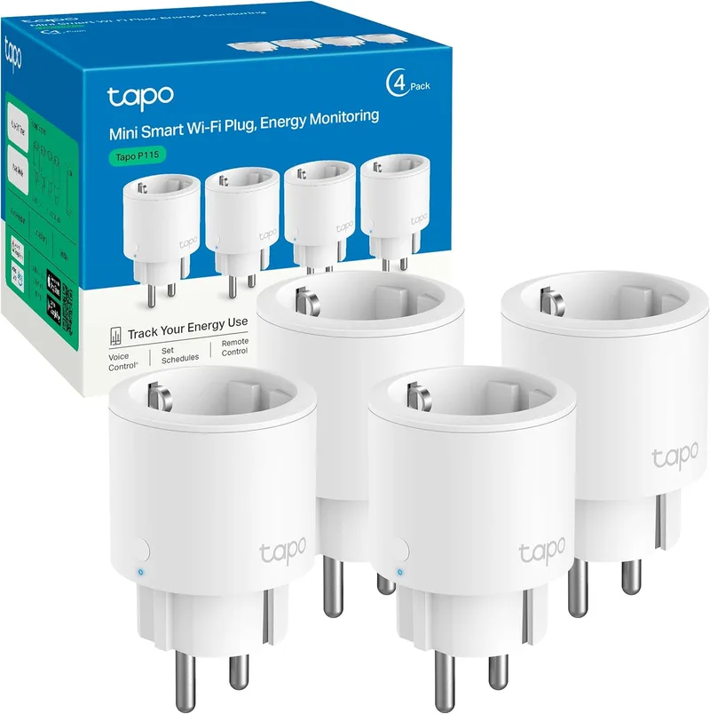 Tapo ▫️ P115 (4 embalagens) - Mini ficha inteligente Wi-Fi com monitorização de energia, programação de ligar/desligar, poupança de energia, compatível com Alexa e Google Home, branco