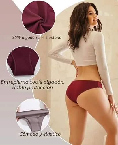 BeReady ▫️ Cuecas de Algodão para Mulher, Cuecas Elásticas, Roupa Interior Feminina, Cuecas de Algodão, Culotte de Cintura Média, Roupa Interior Feminina, Confortáveis e Sensuais, Conjunto de 6 4