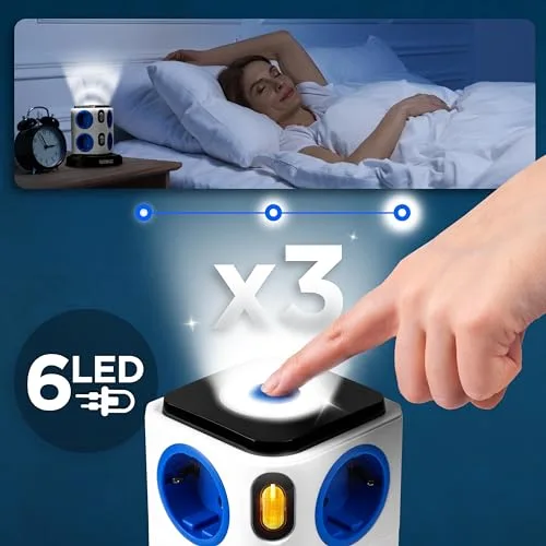 Duronic ▫️ ET8L: Extensão com 8 tomadas, 3 portas USB e luz noturna tátil 3