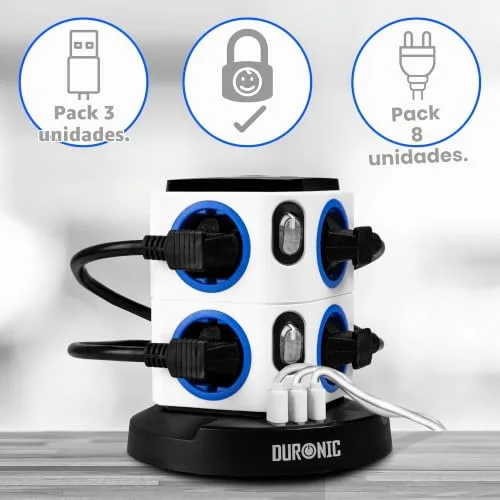 Duronic ▫️ ET8L: Extensão com 8 tomadas, 3 portas USB e luz noturna tátil 4