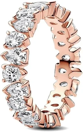 PANDORA ▫️ Anel Timeless «Eternidade», banhado a ouro rosa de 14 quilates com zircônias cúbicas transparentes