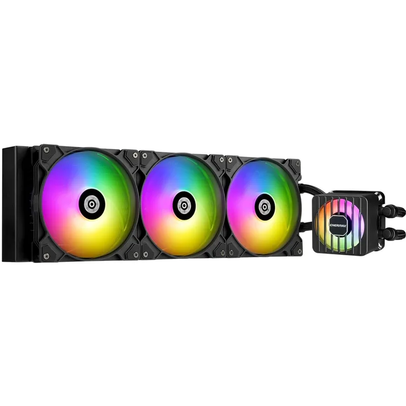 enermax ▫️ LIQMAXFLO 420 mm – Sistema de arrefecimento líquido AIO para CPU - Bomba de dupla câmara de alto rendimento - Ventilador ARGB para VRM - TDP de 420 W+ - 3 ventiladores silenciosos PWM ARGB de 140 mm - LGA 1700 e AM5/AM4 – Preto