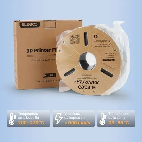 ELEGOO ▫️ Filamento PLA+ de alta velocidade 1,75 mm, 1 kg, branco 6