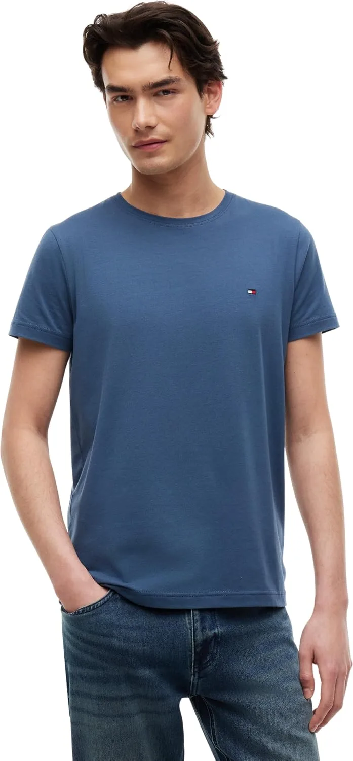 Tommy Hilfiger ▫️ Camiseta de manga curta para homem, elástica, corte justo, com gola redonda