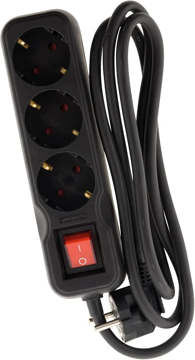 Zenitech ▫️ Barra de tomadas de 3 V com interruptor, 1,4 m - 3G1,5-HO5VV-F Preto