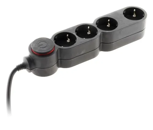 Zenitech ▫️ Regleta de 4 V com interruptor, 1,5 m, 3G1,5, preta, 2