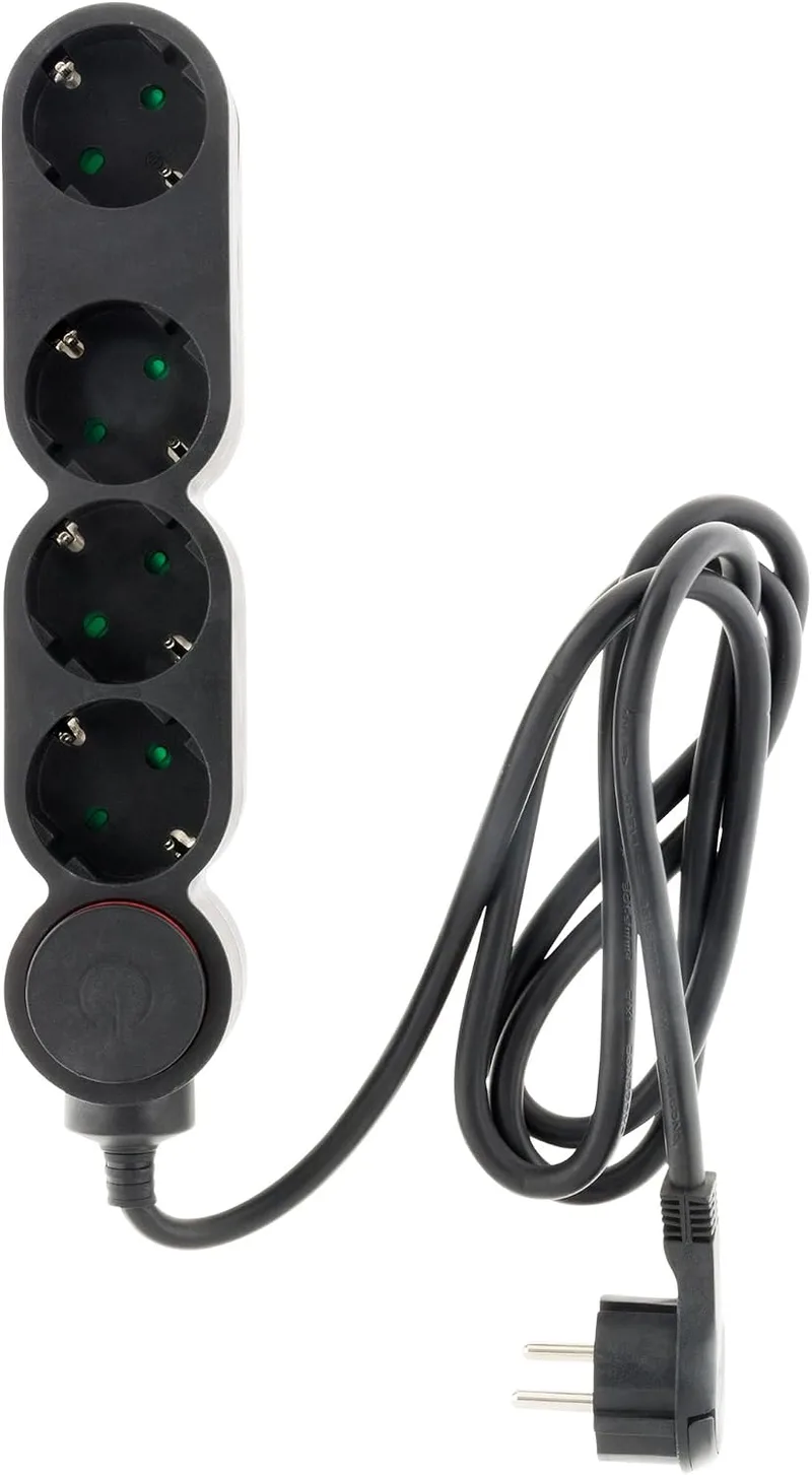 Zenitech ▫️ Regleta de 4 V com interruptor, 1,5 m, 3G1,5, preta,