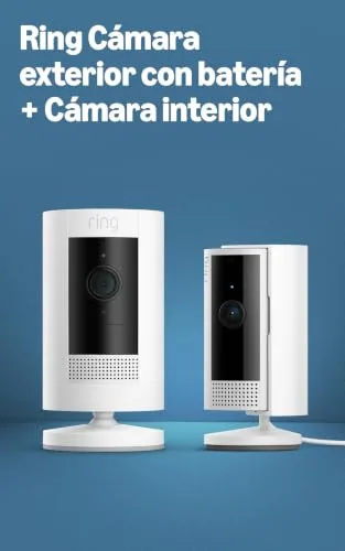 Ring ▫️ Câmara exterior com bateria (Stick Up Cam) + Câmara interior (Indoor Camera, 2.ª geração) | Câmaras de vigilância Wi-Fi com vídeo HD e comunicação bidirecional | 30 dias grátis Home 2