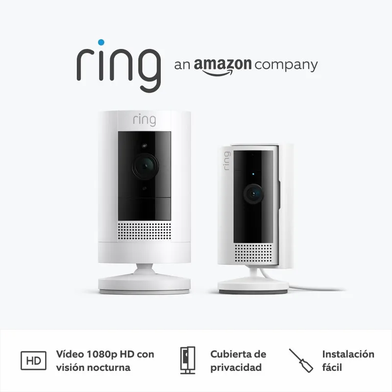 Ring ▫️ Câmara exterior com bateria (Stick Up Cam) + Câmara interior (Câmara interior, 2ª geração) | Câmaras de vigilância Wifi com vídeo HD, comunicação bidirecional | 30 dias grátis com Home