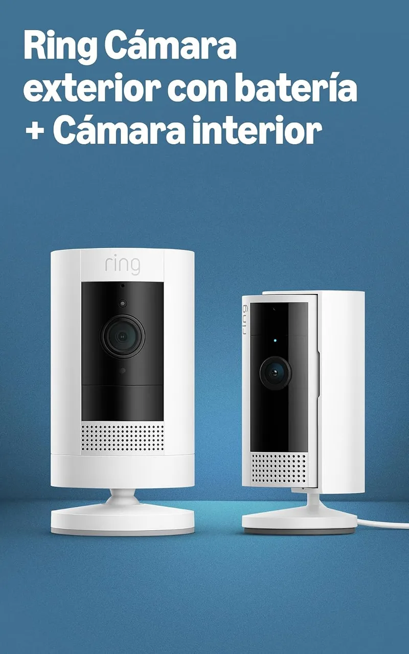 Ring ▫️ Câmara exterior com bateria (Stick Up Cam) + Câmara interior (Indoor Camera, 2.ª geração) | Câmaras de vigilância Wi-Fi com vídeo HD e comunicação bidirecional | 30 dias grátis Home