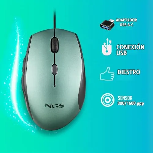NGS ▫️ Moth Ice - Rato ótico com cabo USB e adaptador USB-C incluído 3
