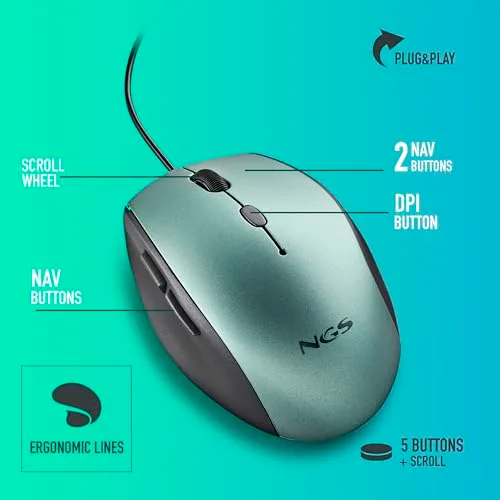 NGS ▫️ Moth Ice - Rato ótico com cabo USB e adaptador USB-C incluído 5