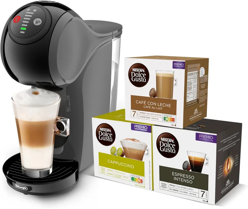 Nescafé Dolce Gusto ▫️ De'Longhi Dolce Gusto Genio S EDG226.A, Máquina de café de cápsulas, inclui 3 embalagens de cápsulas, design compacto, tamanho da bebida ajustável, depósito de água removível de 0,8 L, 1600 W, cinzento
