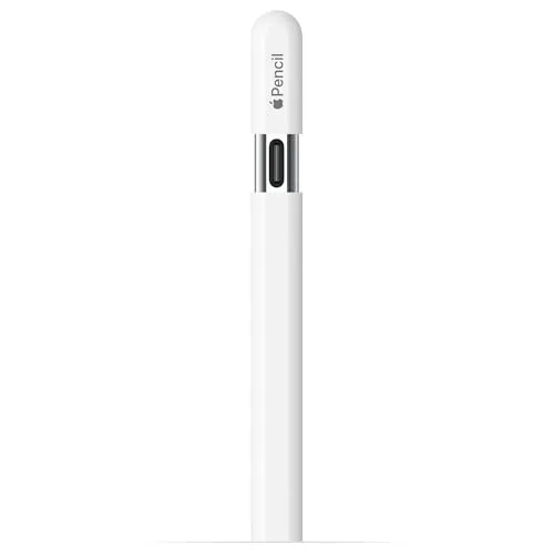 Apple ▫️ Pencil (USB-C): Precisão milimétrica, baixa latência e sensibilidade à inclinação para tomar notas, desenhar e assinar documentos. Encaixa-se magneticamente e liga-se e carrega-se através de USB-C 2
