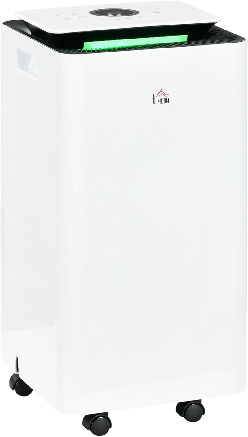 HOMCOM ▫️ Desumidificador Elétrico 10L/dia Tanque de Água 2,5L Desumidificador Silencioso até 10-20m² com 5 Modos 2 Velocidades Display LED Temporizador para Quarto Sala de Estar Branco