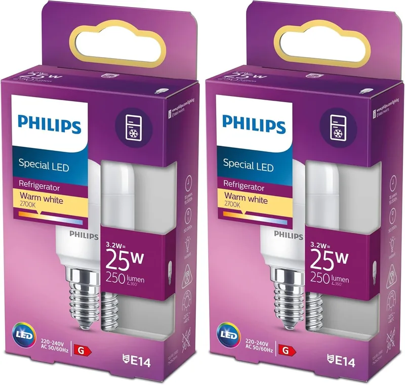 Philips ▫️ Lâmpada LED 25W T25 E14 luz branca quente, mate, não regulável (Conjunto de 2)