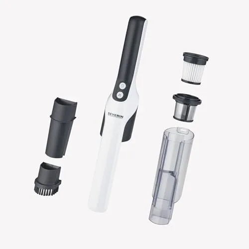 Severin ▫️ Aspirador de mão sem fio, aspirador silencioso para pêlos com acessório para móveis e teclados, aspirador pequeno com bateria com autonomia de até 30 minutos, branco/preto mate, HV 7140 2