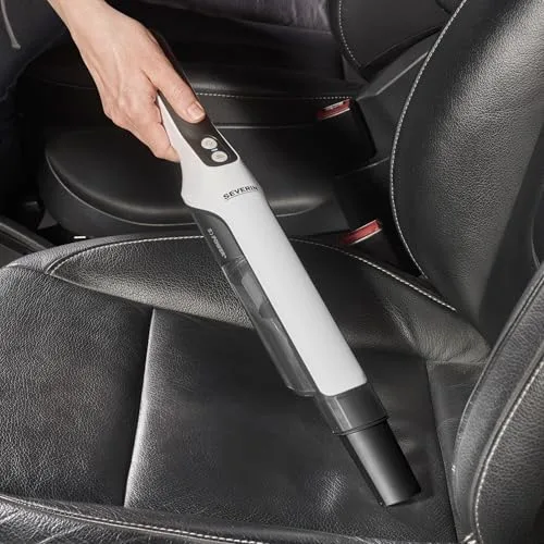 Severin ▫️ Aspirador de mão sem fio, aspirador silencioso para pêlos com acessório para móveis e teclados, aspirador pequeno com bateria com autonomia de até 30 minutos, branco/preto mate, HV 7140 5