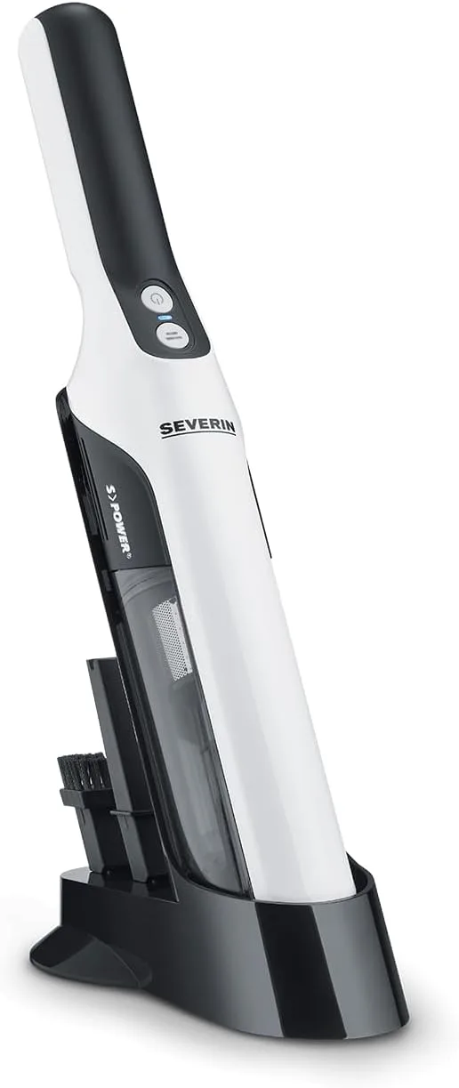 Severin ▫️ Aspirador de mão sem fio, aspirador silencioso para pêlos com acessório para móveis e teclados, aspirador pequeno com bateria com autonomia até 30 min, branco/preto mate, HV 7140