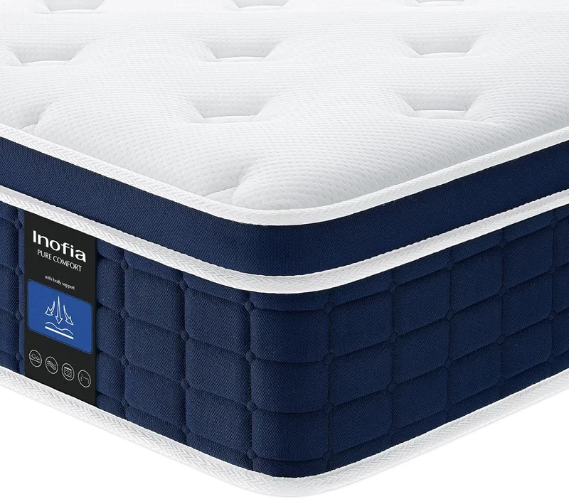 Inofia ▫️ Colchão Viscoelástico Ace Hybrid 120 x 200 cm, Altura 26 cm, colchão de molas ensacadas, dureza H3, resistência média, colchão de molas com 7 zonas e 100 noites de teste