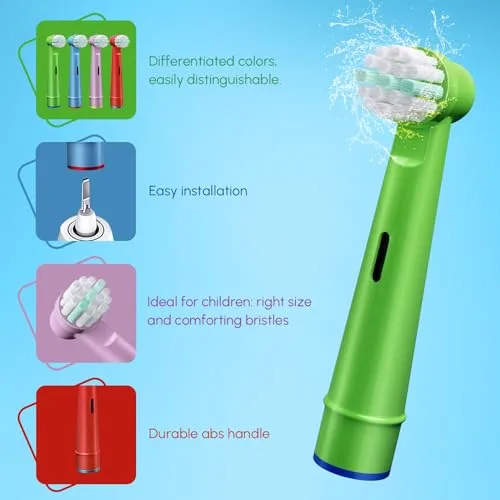 GENKENT ▫️ 8 cabeças de substituição para escova de dentes elétrica infantil, compatíveis com a Braun Oral-B 5