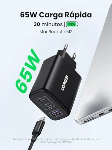 UGREEN ▫️ Zapix 65 W Carregador USB-C Adaptador de Corrente Tipo C (Preto) 2