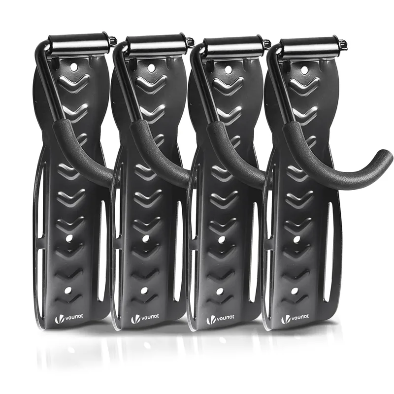 VOUNOT ▫️ ® Suportes de parede para bicicletas, gancho para pendurar bicicletas, suporta até 30 kg cada, suporte para bicicletas de armazenamento vertical para garagem doméstica, porão com parafusos preto 4 peças.