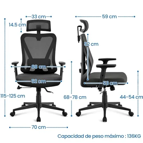 Yaheetech ▫️ Cadeira de escritório ergonómica com encosto bloqueável, preta 3