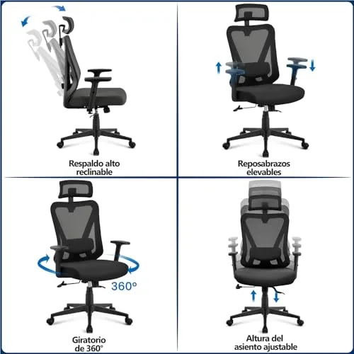 Yaheetech ▫️ Cadeira de escritório ergonómica com encosto bloqueável, preta 4