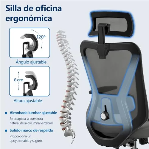 Yaheetech ▫️ Cadeira de escritório ergonómica com encosto bloqueável, preta 5