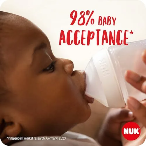 NUK ▫️ Conjunto de biberões Perfect Match | +3 meses | Adapta-se ao paladar | Controlo de temperatura | Ventilação anticólicos | 260 ml | Sem BPA | Tetina de silicone média | Arco-íris e Raminho | 3 unidades 3