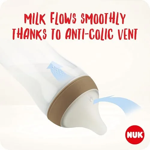 NUK ▫️ Conjunto de biberões Perfect Match | +3 meses | Adapta-se ao paladar | Controlo de temperatura | Ventilação anticólicos | 260 ml | Sem BPA | Tetina de silicone média | Arco-íris e Raminho | 3 unidades 5