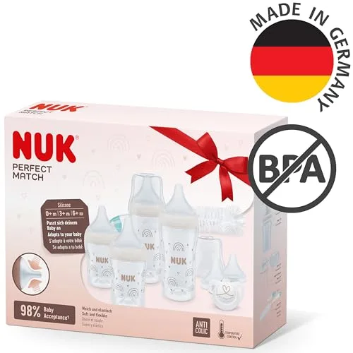 NUK ▫️ Conjunto de biberões Perfect Match Start para recém-nascidos | +0-6 meses | Adapta-se ao bebé tal como o peito da mãe | 4 biberões anticólicos, chupeta, escovinha e tetinas | Mickey Mouse da Disney | 9 unidades 6