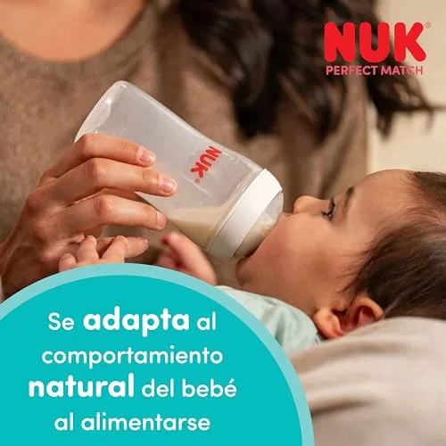 NUK ▫️ Conjunto de 4 biberões Perfect Match | +3 meses | Adapta-se ao bebé tal como o peito da mãe | Controlo de temperatura | Ventilação anticólicas | 150 e 260 ml | Tetinas de silicone | Arco-íris 2