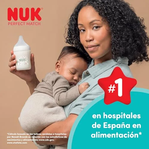 NUK ▫️ Conjunto de 4 biberões Perfect Match | +3 meses | Adapta-se ao bebé tal como o peito da mãe | Controlo de temperatura | Ventilação anticólicas | 150 e 260 ml | Tetinas de silicone | Arco-íris 5