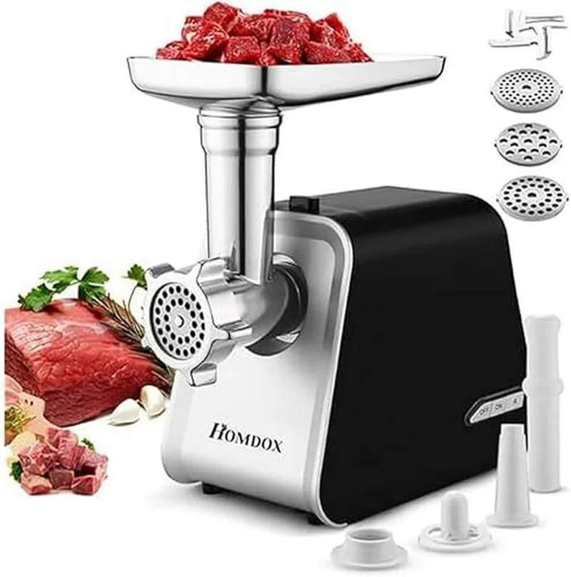 Nictemaw ▫️ Moedor de carne elétrico, 2000 W, máquina multifuncional com 3 placas de moagem e tubos de enchimento de salsichas para uso doméstico, fabricante de salsichas em aço inoxidável