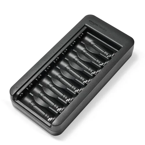 Amazon Basics ▫️ Conjunto de 8 pilhas recarregáveis NiMH AA de 2000 mAh com carregador de 8 compartimentos, sem adaptador CA, porta USB-C 5