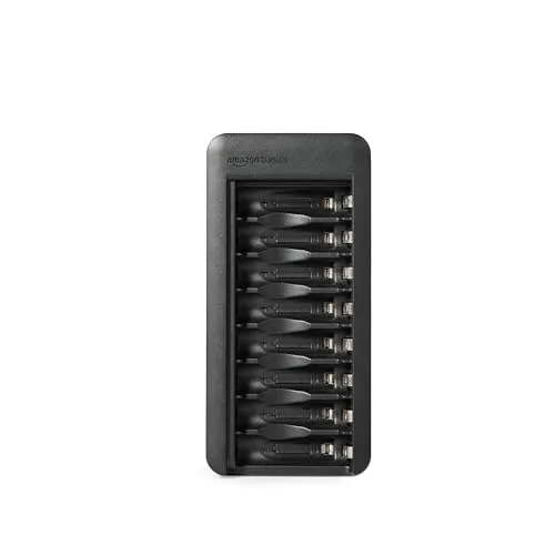 Amazon Basics ▫️ Conjunto de 8 pilhas recarregáveis NiMH AA de 2000 mAh com carregador de 8 compartimentos, sem adaptador CA, porta USB-C 6