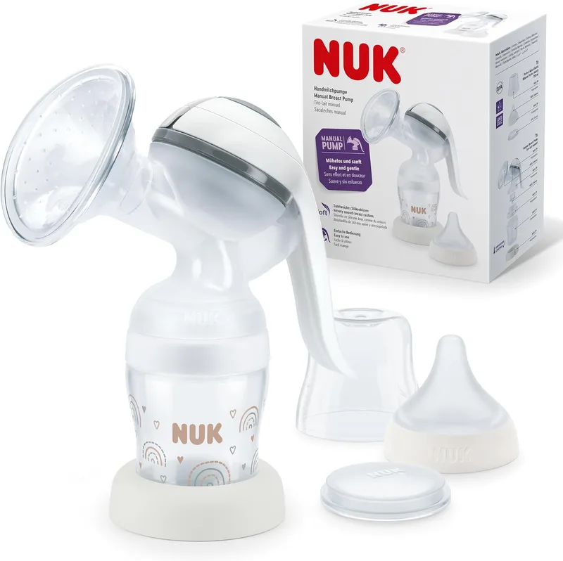 NUK ▫️ Extrator de leite manual | Almofada de silicone macia | Alavanca ergonómica | Com biberão Perfect Match | 150 ml