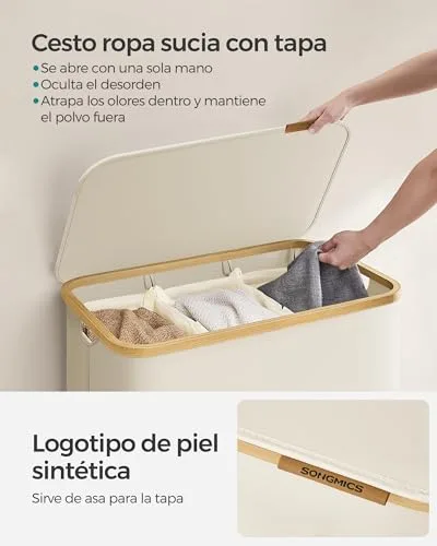 SONGMICS ▫️ Cesto para roupa suja com tampa, 150 L, dobrável, 60 x 38,5 x 70,5 cm 3