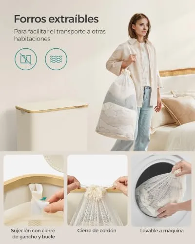 SONGMICS ▫️ Cesto para roupa suja com tampa, 150 L, dobrável, 60 x 38,5 x 70,5 cm 4