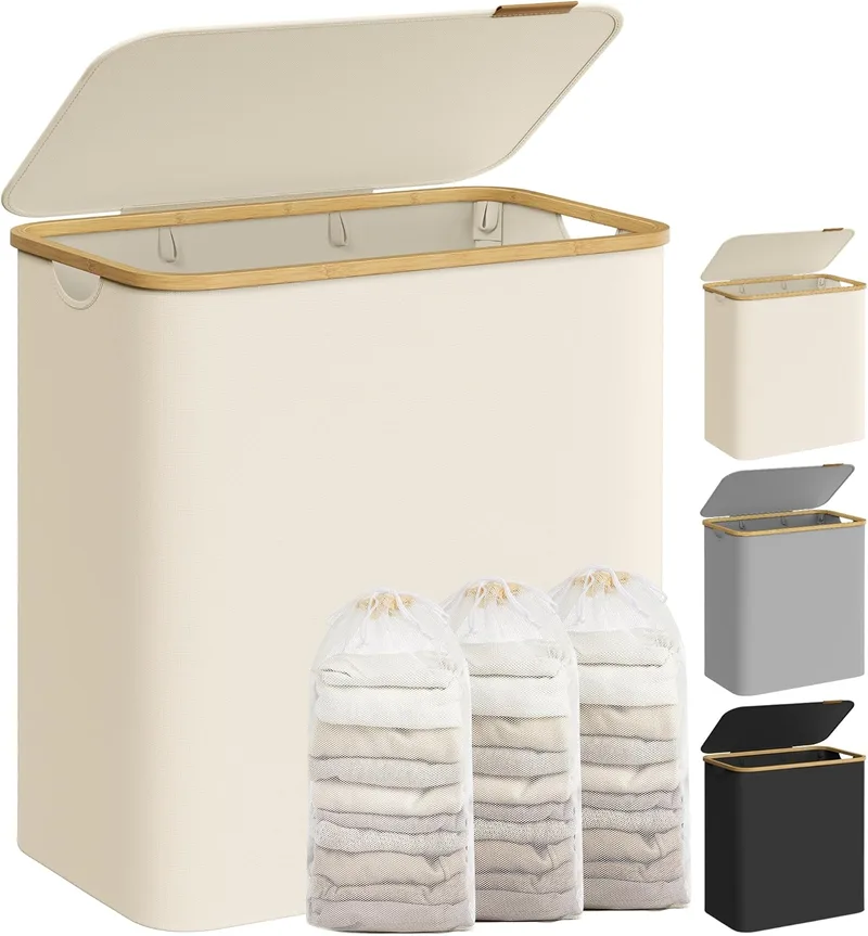 SONGMICS ▫️ Cesto para roupa suja com tampa, 150 L, dobrável, 60 x 38,5 x 70,5 cm