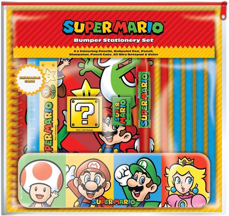 Pyramid International ▫️ Super Mario Bumper - Conjunto de artigos de papelaria e de escritório, desenho de blocos de cores